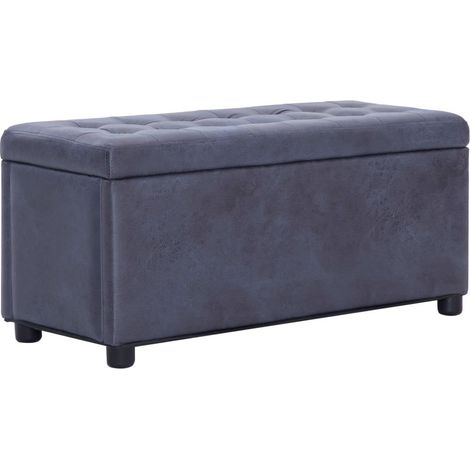 Panca/sgabello/contenitore ottomano 87 cm pelle scamosciata sintetica grigia 3002129