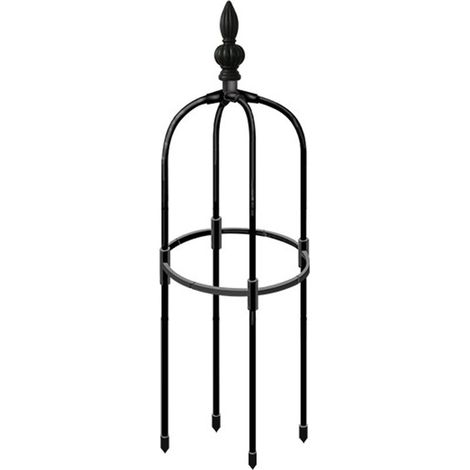 Tuteur Jardin Obélisque Stackable Hauteur Modulable (90-210cm) Diamètre 32cm Noir Acier Résistant 4 Supports en Terre avec Design Sommet Oiseau (1/5)