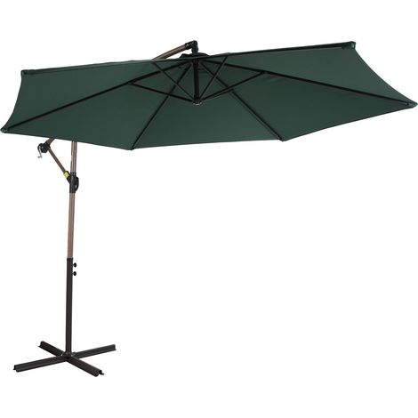 Axi Dion Parasol Rond Ø 300 Cm, Aspect Chêne/Vert Pour Le Jardin / Terrasse Avec Armature Thermolaquée Pied En Croix Inclus Inclinable Et Pivotant À 360° (1/5)