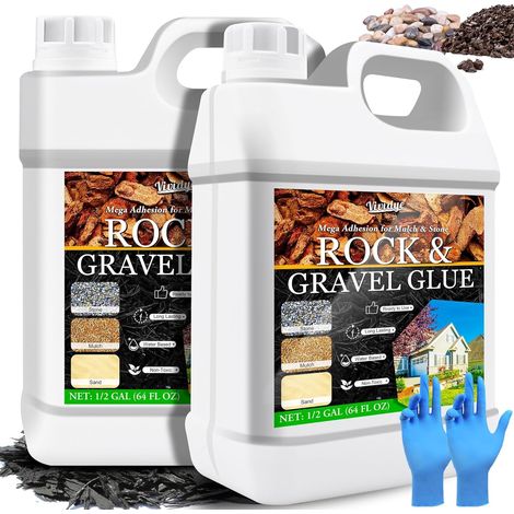 Colle Gravier Exterieur - 4L Stabilisateur de Gravier pour Patios et Jardins - Non Toxique et Durable - Liant pour Fixer Gravier, écorces, Sable, Paille de Pin et Cailloux, Transparent (1/5)