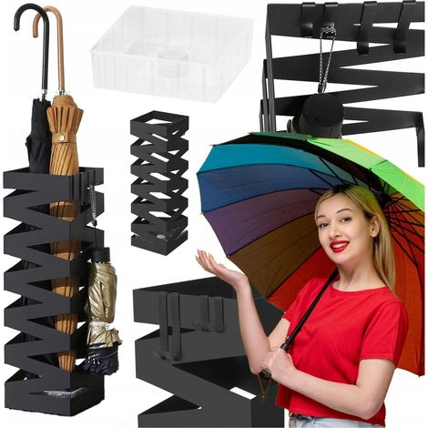Porte-parapluie, porte-parapluie NOIR avec panier parapluie en métal DRIPPER. (1/5)