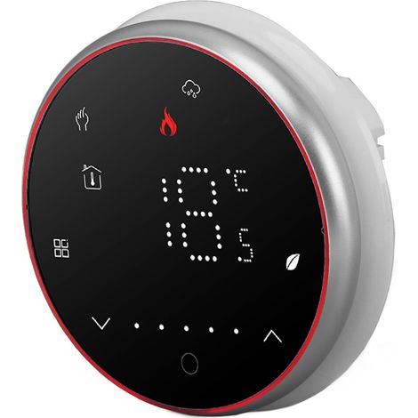 Thermostat intelligent programmable sur 1 semaine avec affichage LED, encastrable, rond, numérique, AC95-240V, pour système de chauffage d'eau, noir (1/5)