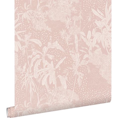 papier peint feuilles tropicales vieux rose - ESTAhome (1/5)
