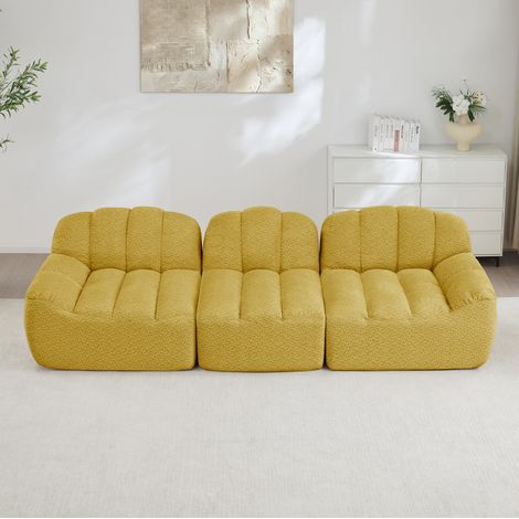 FloraGrace Canapé modulable 3 places, design sans armature, mousse 32D, tissu granuleux, jaune (1/5)