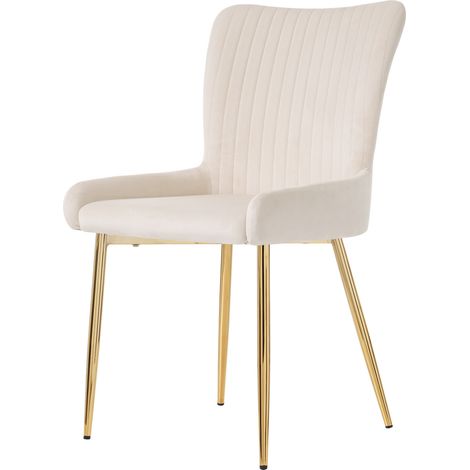 Chaise de salle à manger en velours beige avec pieds métalliques dorés, lot de 4 (1/5)