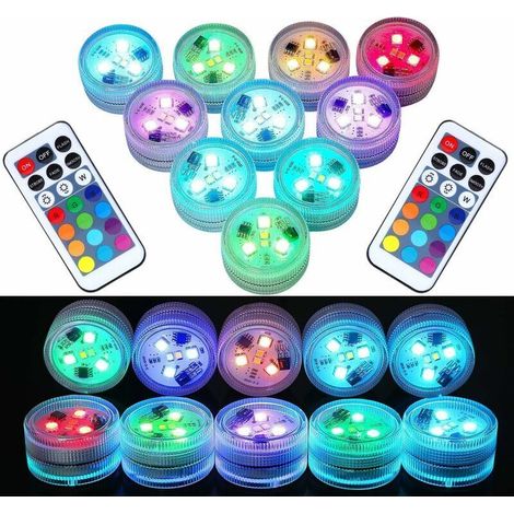 10 mini lampes LED subaquatiques, mini lampe LED pour aquarium, lampes subaquatiques RGB multicolores étanches, bougies LED avec 2 télécommandes pour piscine, bassin, aquarium, décoration de vase [Cla (1/4)