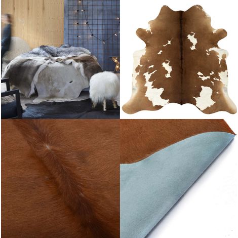 Tapis en peau de vache véritable marron et blanc 180x220 cm - Tapis En Cuir - Tapis De Cow Boy - Décoration Rustique - Tapis Vintage - Décoration Bovine - Home & Living