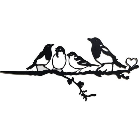 Lntyq Metall-Wandvögel auf einem Ast, Metall-Vogel-Wanddekoration, Blatt-Wanddekoration mit Vogelsilhouette, Garten- oder Balkondekoration (1/3)