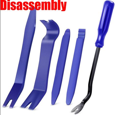 (Bleu 4 pièces) Kit d'outils à main pour voiture : outils de démontage, de réparation d'autoradio et de lecteur DVD, outil de démontage du tableau de bord et panneau de garniture intérieure en plastiq (1/5)