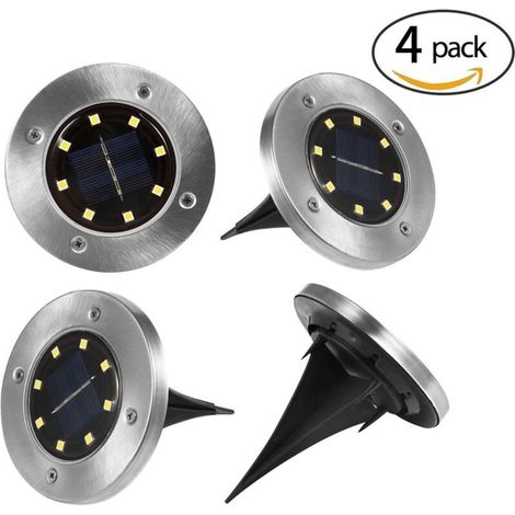 Ensemble de lampadaires solaires avec 4 lampadaires à disques solaires Lampadaire solaire de jardin 8 LED  Lampe solaire d'extérieur IP65 pour jardin, chemin, allées Lampe solaire de table Lampe solai (1/5)