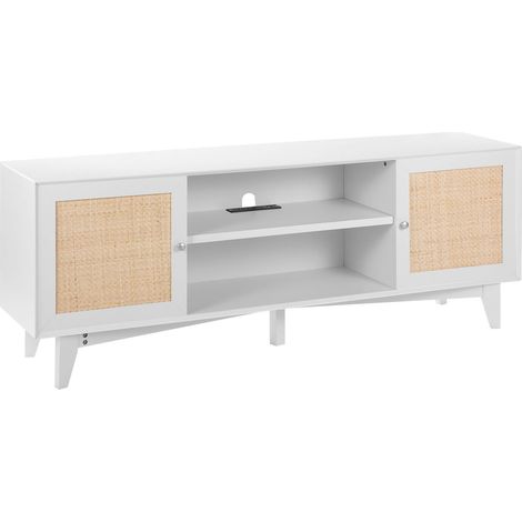 Meuble TV en rotin 191 cm, meuble TV bohème blanc, support TV style bohème chic (1/5)