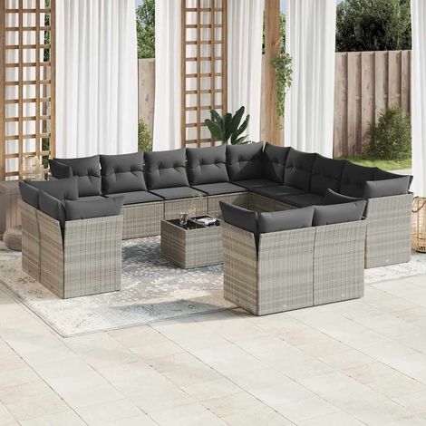 Set sofás jardín 14 pzas con cojines ratán sintético gris claro vidaXL (1/3)