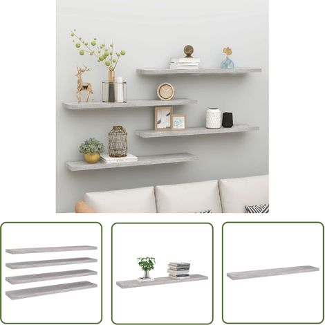 The Living Store Schweberegale 4 Stk. Betongrau 120x23,5x3,8 cm MDF - Schweberegale - Wandregal - Regal - Betongrau - MDF (1/5)