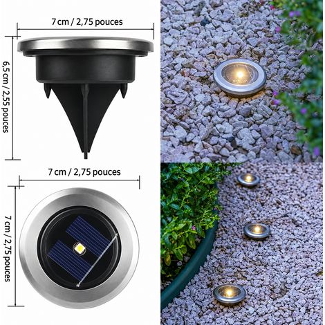 Mini spot solaire encastrable de sol 1 LED lumière chaude en acier inoxydable 1led réf 2981 13,5 × 1,35 × 1,3 cm 300 g – Livraison gratuite