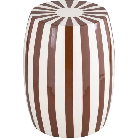 Side table, end table, bedside table in enameled steel, two-tone stripes Ø35 x H 46cm, Mizzy, Brown, 35x35x46 cm (1/5)
