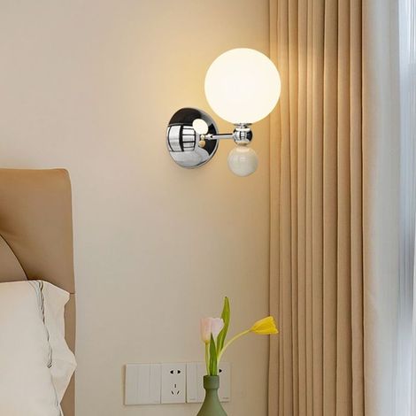 Modern wall light with spherical glass lampshade, decorative spherical wall light, bedside wall light, E27 light fixture for living room, background wall and office atmosphere (coffee color at the (1/4)
