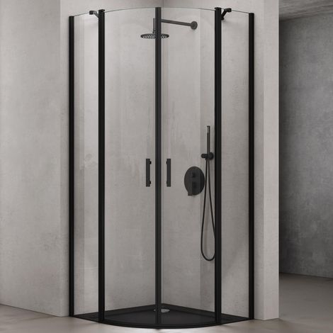 doporro Cabine de Douche Noir avec Bac à Douche Pare-Douche Douche en Quart de Cercle Montage Réversible 90X90X195 Ravenna52K Verre Transparent ESG 6mm Nano (1/5)
