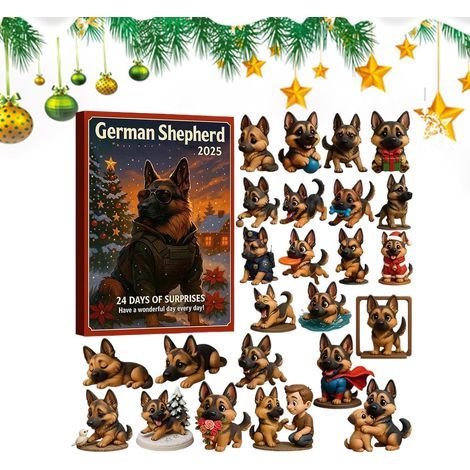 Calendrier de l'Avent de Noël 2025-2D berger allemand - Décoration de Noël en acrylique - Compte à rebours sur 24 jours - Ornements d'animaux - Pour la maison, la famille, les adultes, les (1/5)