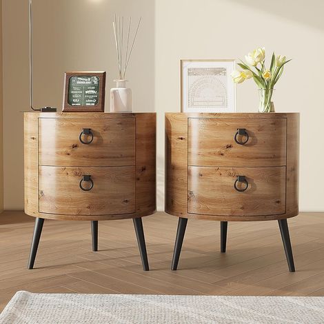 Lot de 2 Table de Chevet, Armoire de Chevet avec 2 Tiroirs,47x47x55cm,Meuble de Rangement Chambre à Coucher Maison,Bois de Pin Massif,Naturel