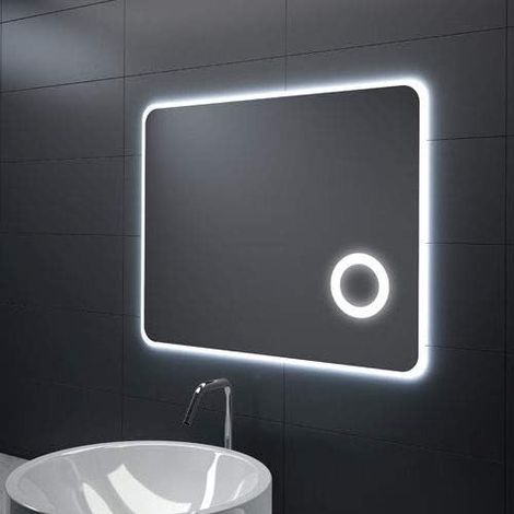 ESPEJO DE BAÑO CON LUPA DE AUMENTO RETROILUMINADO CON LUZ LED INTEGRADA 60X70CM