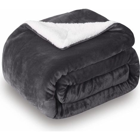 – Couverture polaire sherpa double face 70 x 100 cm – Gris foncé – Lavable en machine – Confort optimal pour lit king size
