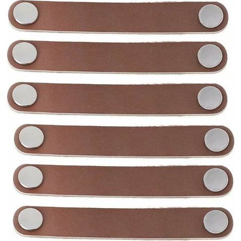 Möbelgriff, Ledermöbelgriff, 6 Stück, 128 mm, moderner Türgriff aus Leder, Schubladengriff aus echtem Leder und Aluminiumlegierung (braun), von DEBUNS (1/5)