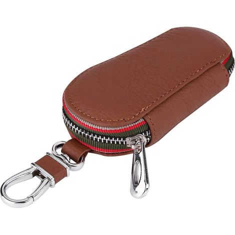 Custodia universale per chiavi auto in pelle PU, chiusura a cerniera, borsa portaoggetti, copertura per la maggior parte delle auto, nero e marrone (marrone)
