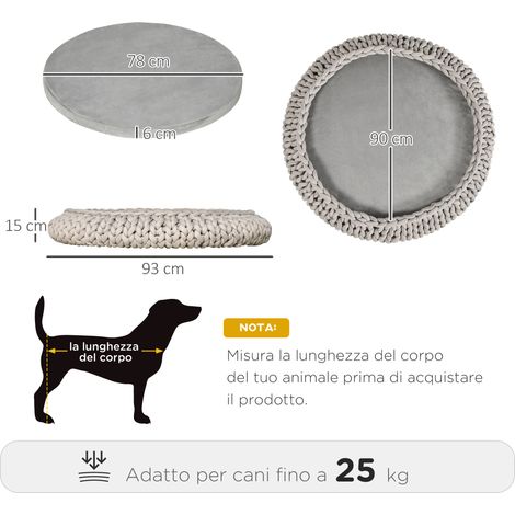 Panier rond pour chien/chat avec bords surélevés et rembourrage, panier rembourré aspect velours, 93 cm de diamètre x 15 cm de hauteur, gris. (1/5)