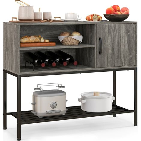 Credenza/mobile bar 100 x 35 x 83 cm con portabottiglie estraibili stile industriale MDF grigio 200010817