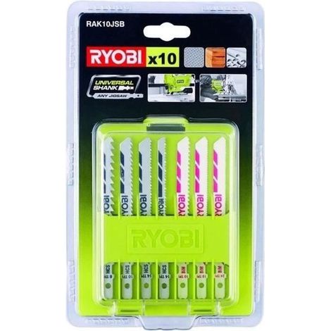 RYOBI - Caja de 10 hojas de bayoneta para sierras de calar para madera - plástico (6/10/14 TPI) y bimetal - RAK10JSB (1/2)