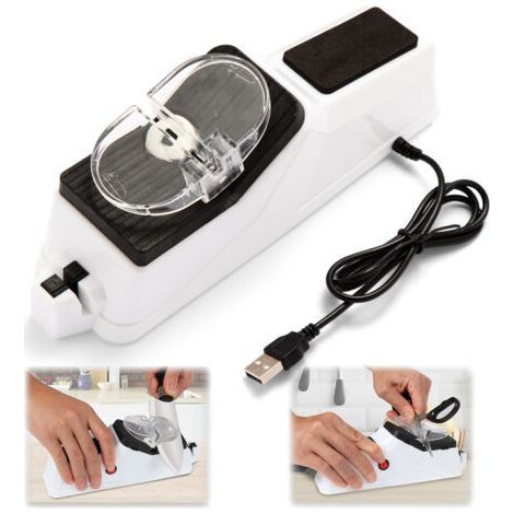Electric Knife Sharpener (USB), Double-Sided Knife Sharpener, Fast Sharpening and Polishing, with Protective Cover (5 Grindstones) (1/5)