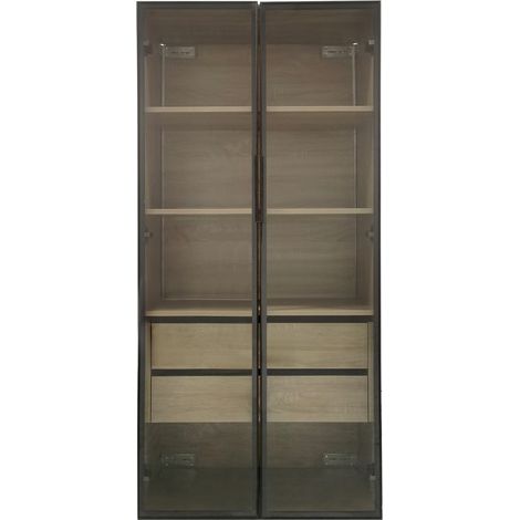 Set di 2 mobili da bagno in MDF con luce LED, 74 x 36 x 155 cm, ante in vetro (1/5)