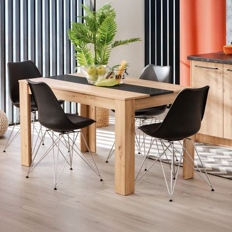 Fester Tisch Simala, 6 Plätze, rechteckig, Gestell schwarz, 135x81x75h cm, Eiche braun (1/5)