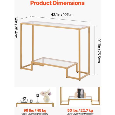 Table Console en Verre 2 Niveaux Table d'Appoint Rectangulaire (1/5)
