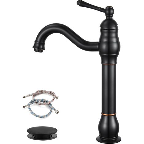 Robinet rétro en laiton de Style européen, contrôle facile, robinet d'eau à poignée unique avec tuyau d'eau chaude et froide (1/5)
