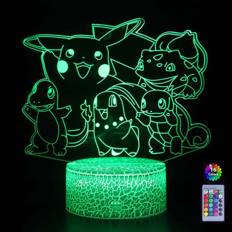 Bleosan – Veilleuse 3D Pikachu – Lampe de nuit LED tactile avec télécommande – 16 couleurs changeantes – Prise USB
