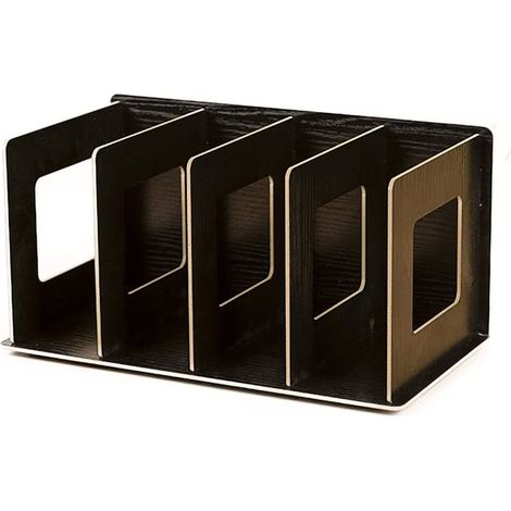 1 support de CD, en bois noir, 4 fentes, dimensions 30,5 x 15 x 17 cm, rangement bureau et multimédia (1/2)