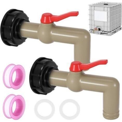 Lot de 2 robinets IBC, accessoires de réservoir IBC, robinet à boisseau sphérique, 1", adaptateur IBC S60 x 6, filetage grossier, robinet d'écoulement pour réservoir d'eau IBC 1000 l, 32 mm (1/4)