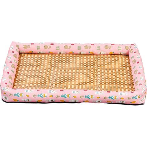 1 tapis de couchage pour animaux de compagnie, rafraîchissant, en rotin et polyester, motif lapin, pour chiens et chats de toutes tailles (1/5)
