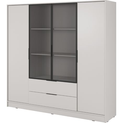 Kleiderschrank 206 cm in Beige KNOCK-160 mit 2 Glastüren (1/5)