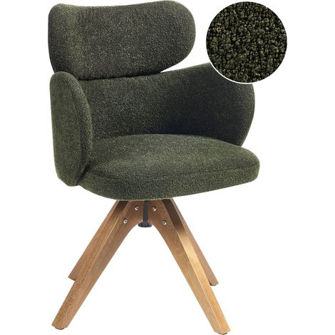 Sedia da pranzo girevole con schienale curvo in boucle verde Marcy (1/5)