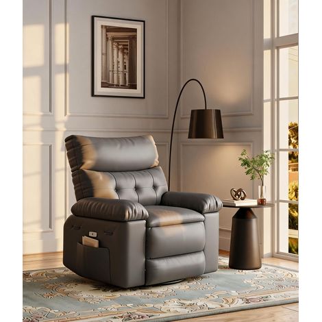 Fauteuil en similicuir gris relax pivotant XL inclinable, charge maximale 180 kg, assise épaisse rembourrée pour salon et salle à manger (1/5)