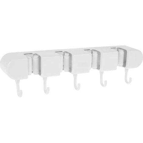 Porte-balais mural sans perçage, support pour balai et serpillière autocollant, rangement pour salle de bain, cuisine, bureau, placard et garage, blanc (1/5)