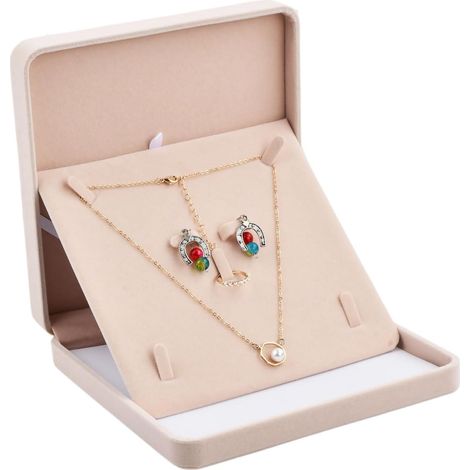Velours Bijoux Ensemble Boîte, Coffret Cadeau en Velour Cadeau Pendentif boîte Ensemble de Bijoux en Velours Pelucheux Ensemble de Bijoux B oîte pour Bijoux Pendentif (Rose) (1/5)