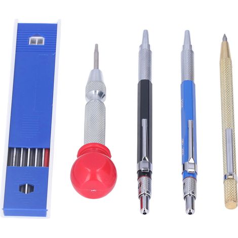 Lot de 16 crayons de menuisier mécaniques avec pointe à tracer, mines de rechange et poinçon central inclus (1/5)