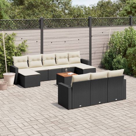vidaXL 11-tlg. Garten-Sofagarnitur mit Kissen Schwarz Poly Rattan (1/3)