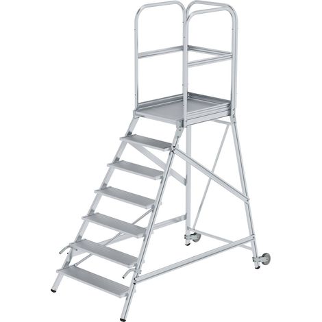 MUNK Podestleiter mit Rollen und Griff Aluminium geriffelt 7 Stufen (1/2)