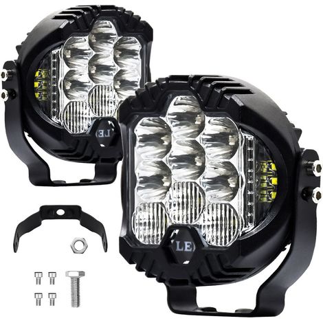 Lot de 2 phares longue portée LED 3 pouces 75 W 15 000 lm, faisceau combiné spot/flood, antibrouillard, éclairage tout-terrain, étanche IP67, lumière blanche/jaune fixe, lumière jaune clignotante. (1/4)