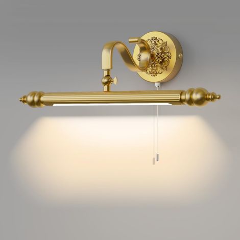 Lampe Miroir Salle de Bain Vintage - IP44 Applique Salle de Bain avec Interrupteur à Tirette, Dorée, Bras Rotatif 240°, 51cm 4000K luminaire pour Maquillage, 8W (1/5)