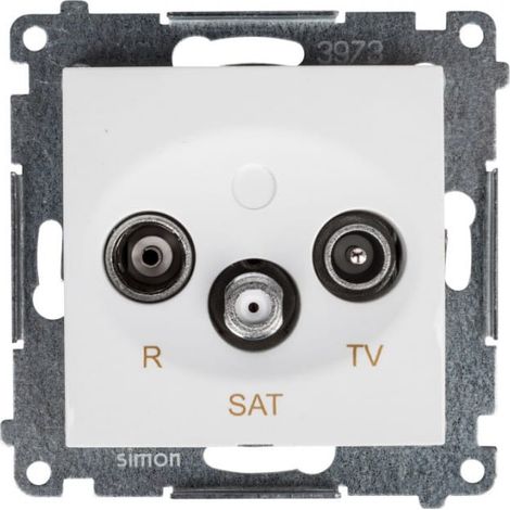 Prise d'antenne Simon 54 RD/TV/SAT, traversante, blanche, DASP.01/11